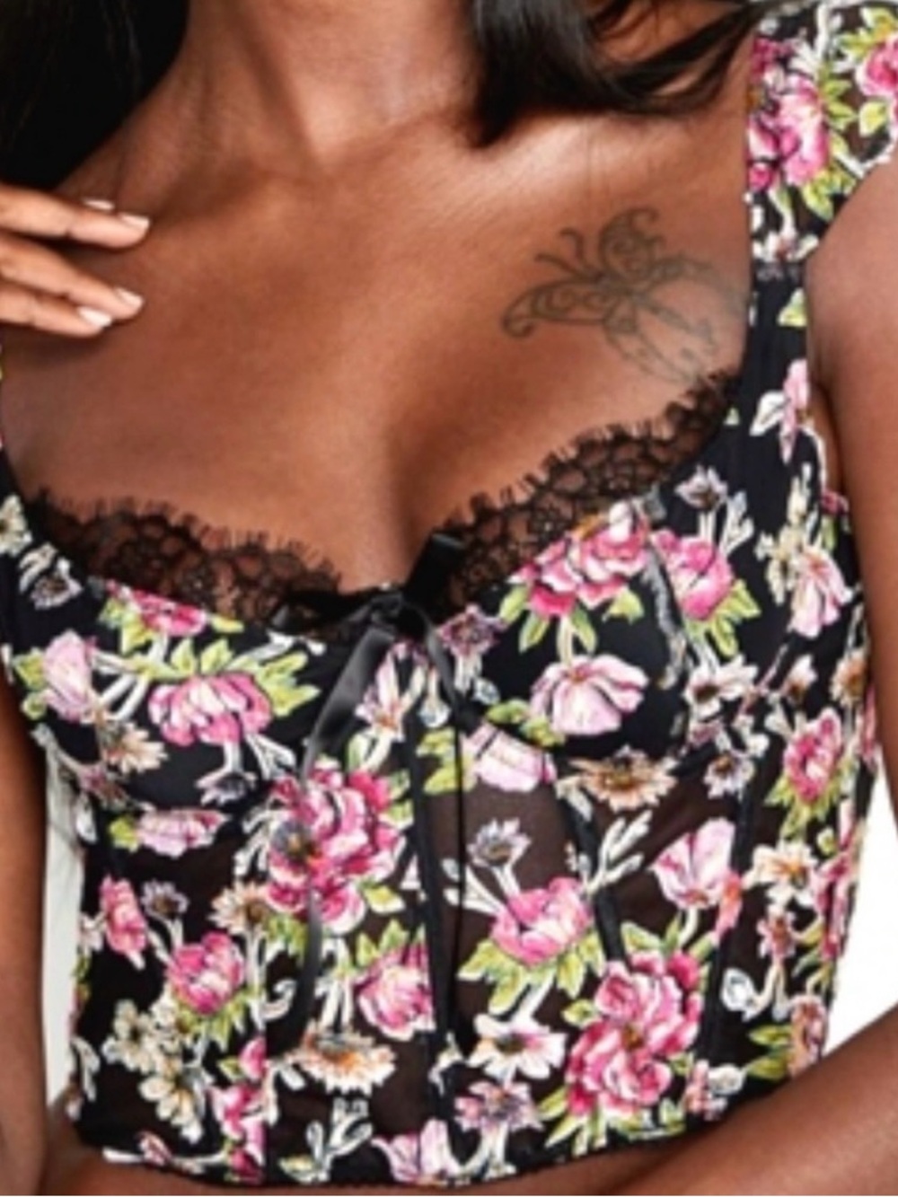 Victoria's Secret Black Floral Bustier Top
